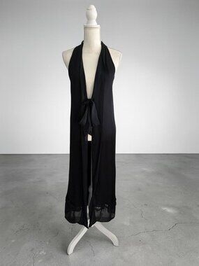HAUTE HIPPIE Black Sheer Full Length Vest Coverup Size Small NEW NWOT